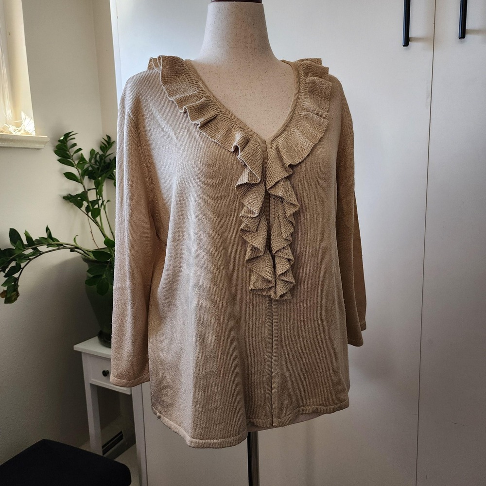 XL beige ruffle accent sweater Sag Harbor long sleeves